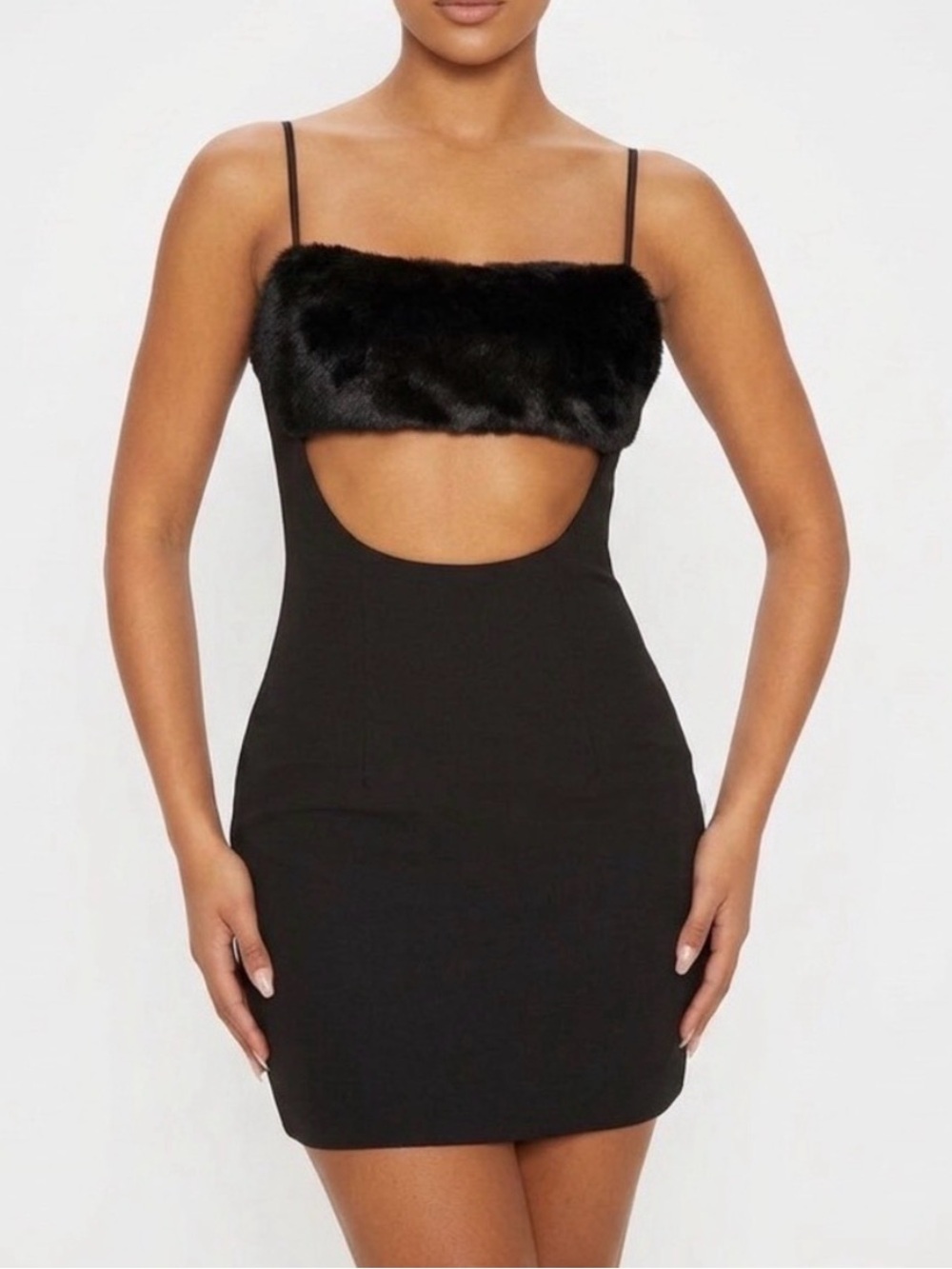 Naked Wardrobe bkack Faux Fur Cutout Mini Dress New !! Size Medium